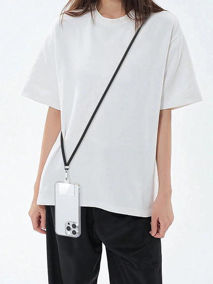 1pc Black + Silver Metal Accessory Phone Lanyard, Includes Transparent Pad For Phone Case Attachment, Multi-Functional Adjustable Neck Strap, Length 145cm/57in, Compatible With All Smartphones, Univer