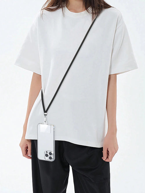 1pc Black + Silver Metal Accessory Phone Lanyard, Includes Transparent Pad For Phone Case Attachment, Multi-Functional Adjustable Neck Strap, Length 145cm/57in, Compatible With All Smartphones, Univer