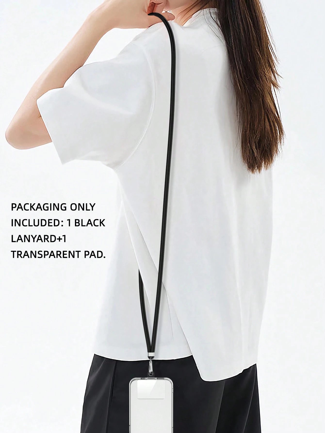1pc Black + Silver Metal Accessory Phone Lanyard, Includes Transparent Pad For Phone Case Attachment, Multi-Functional Adjustable Neck Strap, Length 145cm/57in, Compatible With All Smartphones, Univer