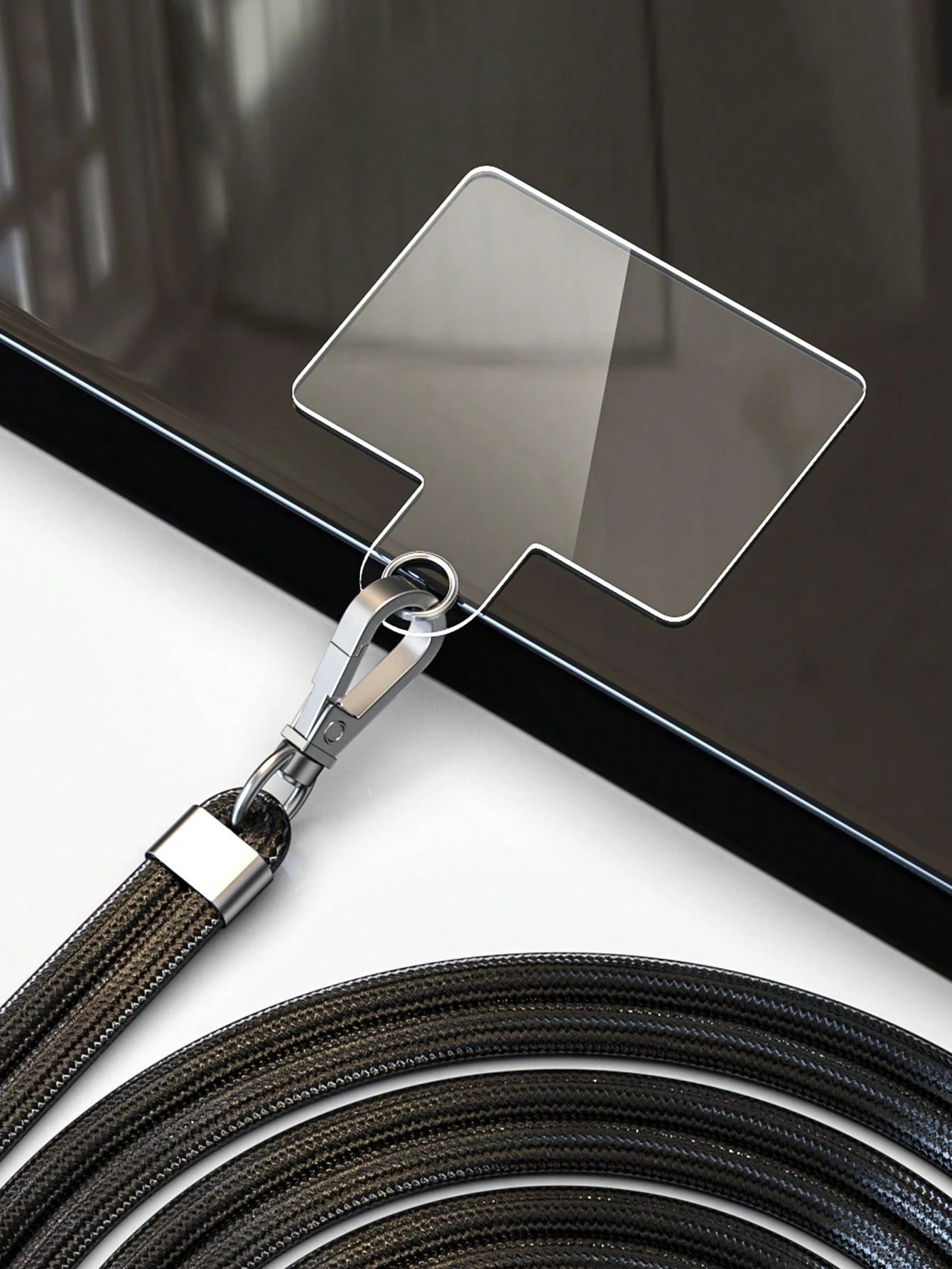 1pc Black + Silver Metal Accessory Phone Lanyard, Includes Transparent Pad For Phone Case Attachment, Multi-Functional Adjustable Neck Strap, Length 145cm/57in, Compatible With All Smartphones, Univer