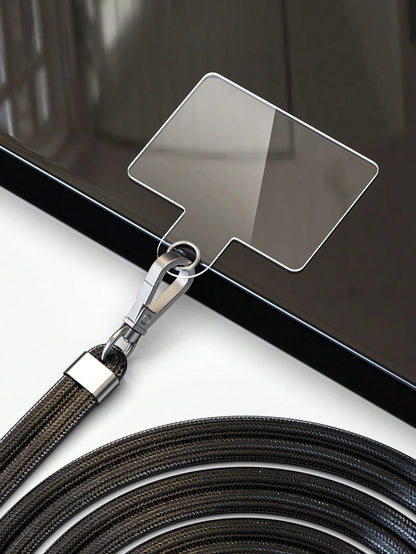 1pc Black + Silver Metal Accessory Phone Lanyard, Includes Transparent Pad For Phone Case Attachment, Multi-Functional Adjustable Neck Strap, Length 145cm/57in, Compatible With All Smartphones, Univer