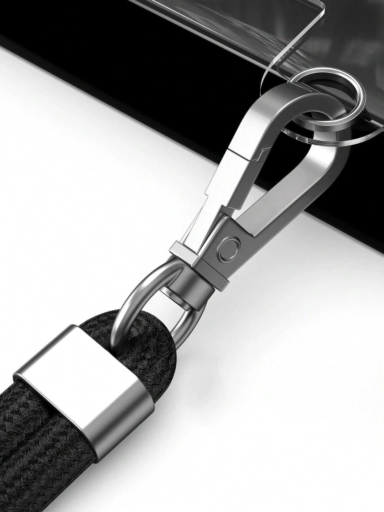 1pc Black + Silver Metal Accessory Phone Lanyard, Includes Transparent Pad For Phone Case Attachment, Multi-Functional Adjustable Neck Strap, Length 145cm/57in, Compatible With All Smartphones, Univer