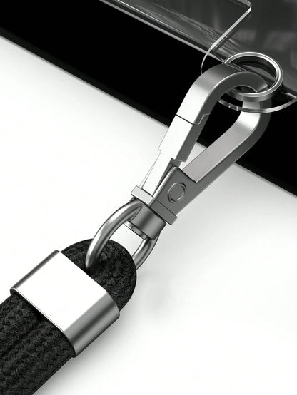 1pc Black + Silver Metal Accessory Phone Lanyard, Includes Transparent Pad For Phone Case Attachment, Multi-Functional Adjustable Neck Strap, Length 145cm/57in, Compatible With All Smartphones, Univer