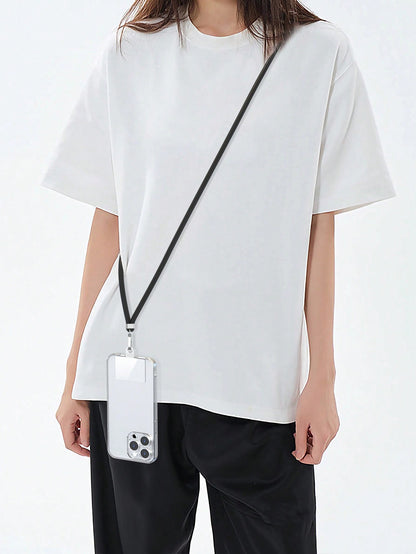 1pc Black + Silver Metal Accessory Phone Lanyard, Includes Transparent Pad For Phone Case Attachment, Multi-Functional Adjustable Neck Strap, Length 145cm/57in, Compatible With All Smartphones, Univer