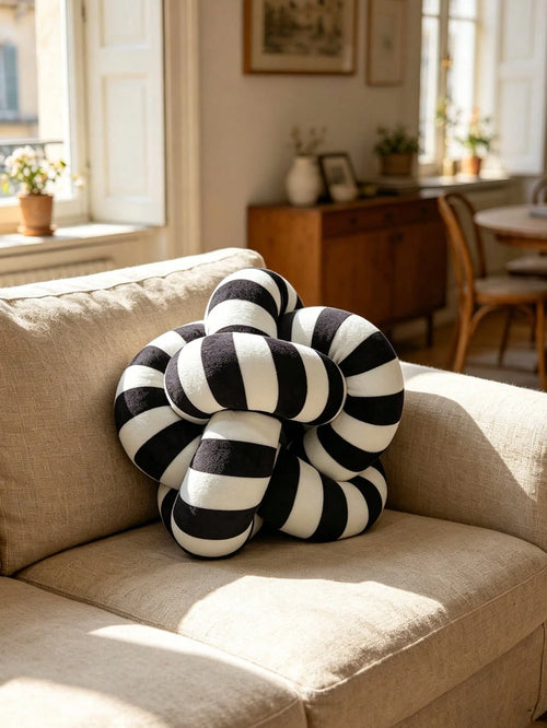 1pc Black & White Striped Knotted Throw Pillow, Nordic Ins Style Spherical Cushion, Creative Decorative Sofa Pillow
