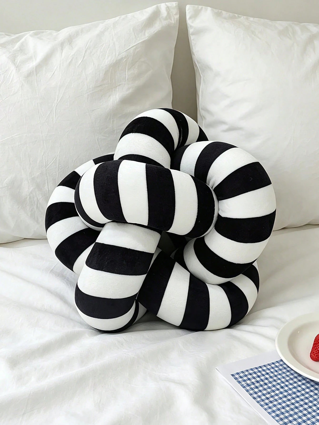 1pc Black & White Striped Knotted Throw Pillow, Nordic Ins Style Spherical Cushion, Creative Decorative Sofa Pillow