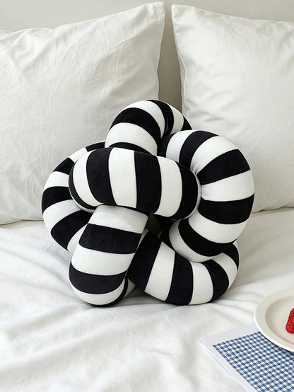 1pc Black & White Striped Knotted Throw Pillow, Nordic Ins Style Spherical Cushion, Creative Decorative Sofa Pillow
