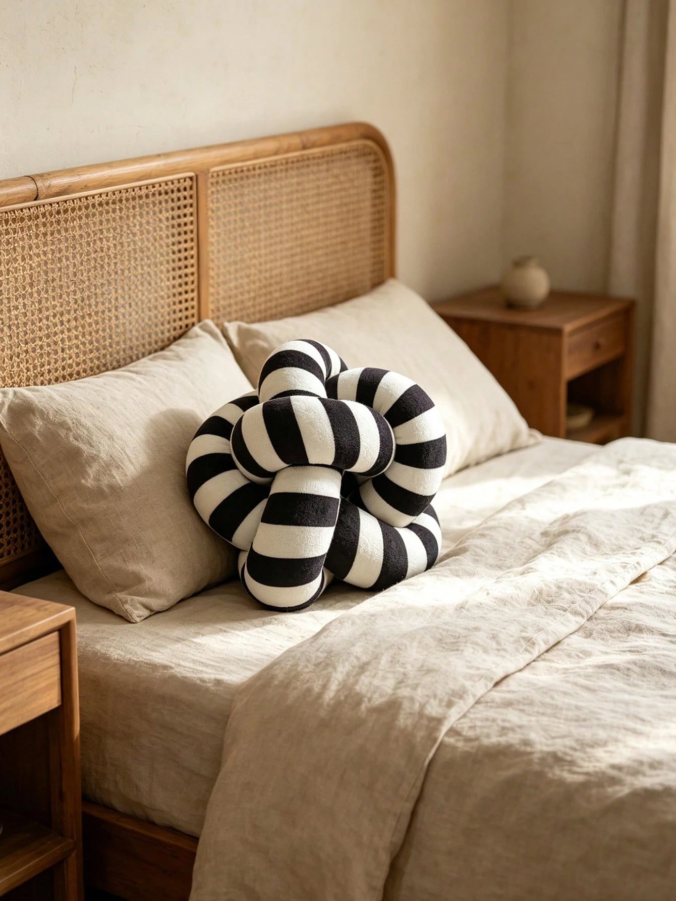 1pc Black & White Striped Knotted Throw Pillow, Nordic Ins Style Spherical Cushion, Creative Decorative Sofa Pillow