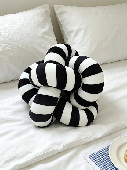 1pc Black & White Striped Knotted Throw Pillow, Nordic Ins Style Spherical Cushion, Creative Decorative Sofa Pillow