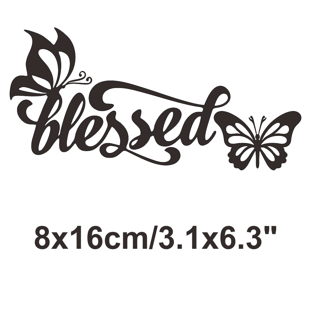 1pc Blessed With Butterflies Vinyl Car Sticker, Inspirational Christian Faith Decal For Car Rear Window, Waterproof Removable Elegant Cursive Lettering Decorative Sticker For Sedan SUV Van, Delicate B