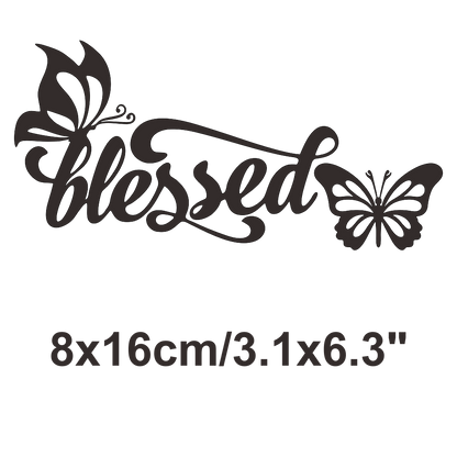 1pc Blessed With Butterflies Vinyl Car Sticker, Inspirational Christian Faith Decal For Car Rear Window, Waterproof Removable Elegant Cursive Lettering Decorative Sticker For Sedan SUV Van, Delicate B