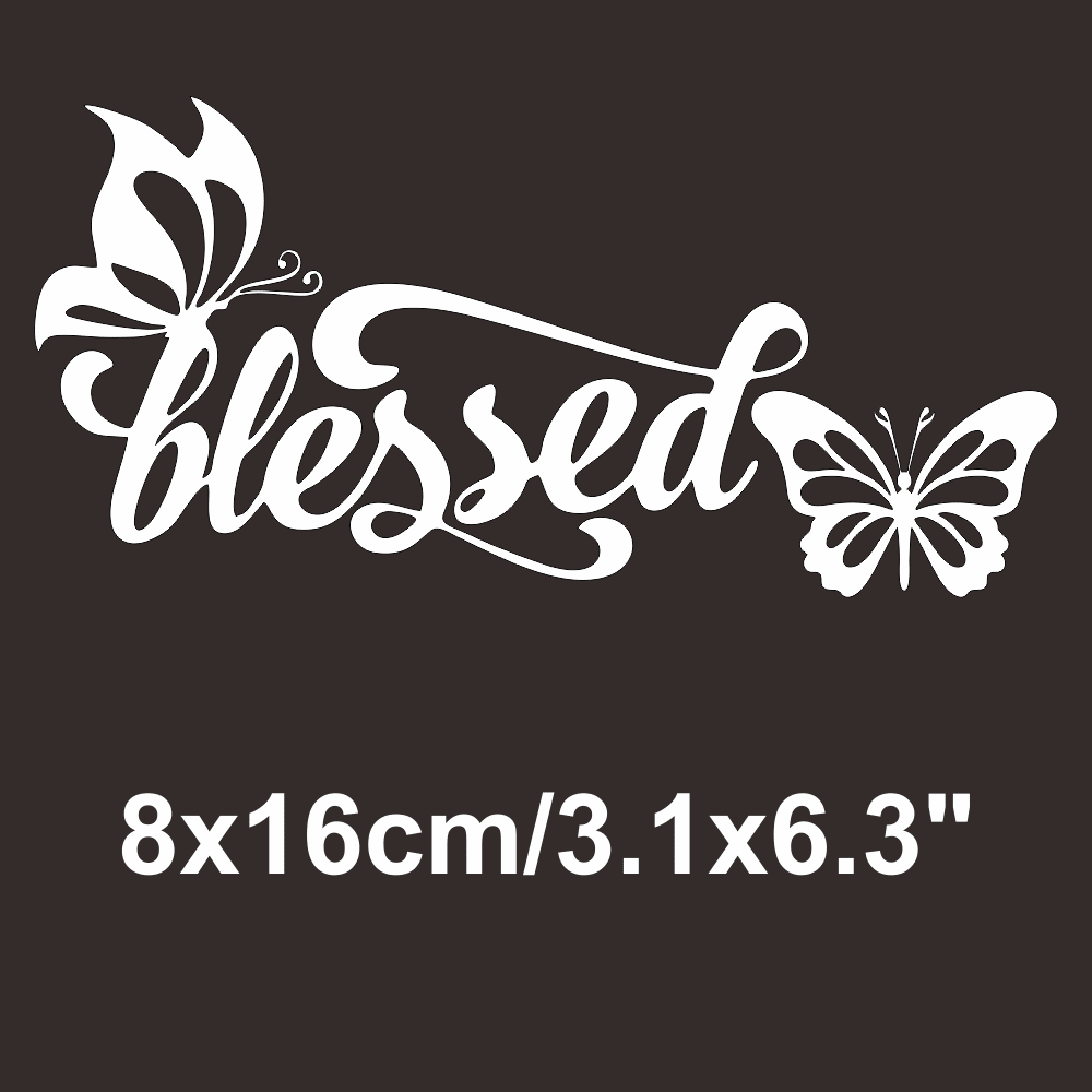 1pc Blessed With Butterflies Vinyl Car Sticker, Inspirational Christian Faith Decal For Car Rear Window, Waterproof Removable Elegant Cursive Lettering Decorative Sticker For Sedan SUV Van, Delicate B