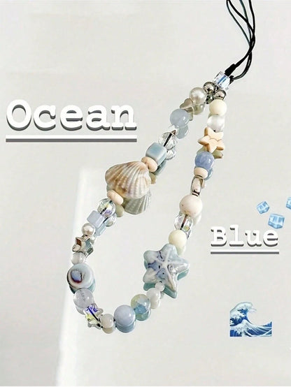 1pc Blue Star Shell Beaded Phone Strap, Lovely Charm Chain Lanyard, Keychain, Camera Strap, Phone Case Decor, Women's Backpack Pendant Gifts For Mother, Family, Friends, Birthday, Holiday Phone Charm
