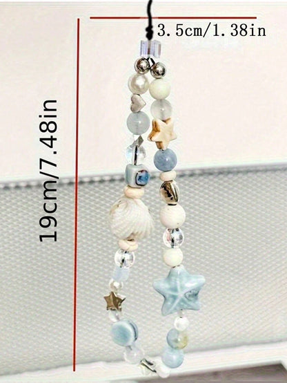 1pc Blue Star Shell Beaded Phone Strap, Lovely Charm Chain Lanyard, Keychain, Camera Strap, Phone Case Decor, Women's Backpack Pendant Gifts For Mother, Family, Friends, Birthday, Holiday Phone Charm