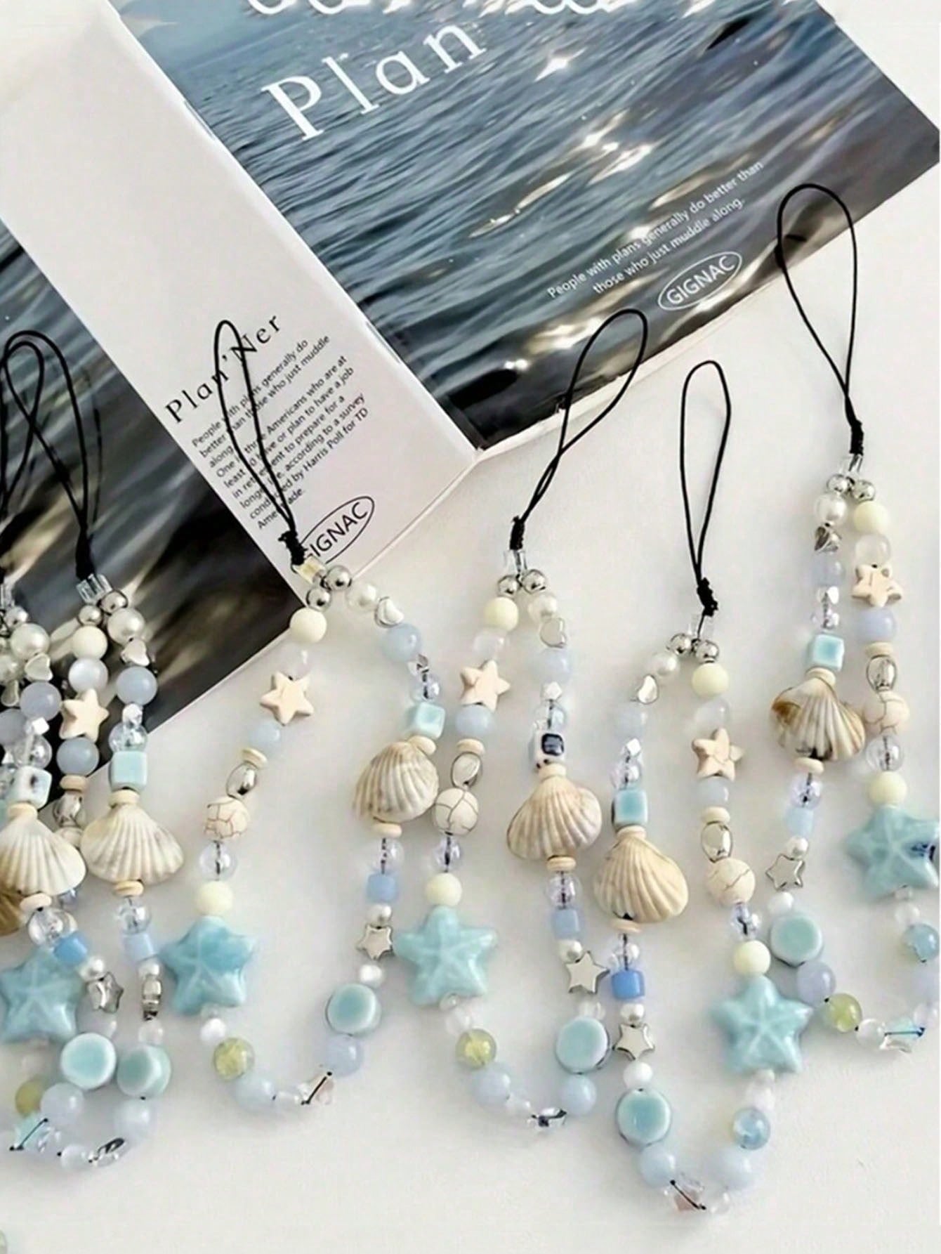 1pc Blue Star Shell Beaded Phone Strap, Lovely Charm Chain Lanyard, Keychain, Camera Strap, Phone Case Decor, Women's Backpack Pendant Gifts For Mother, Family, Friends, Birthday, Holiday Phone Charm