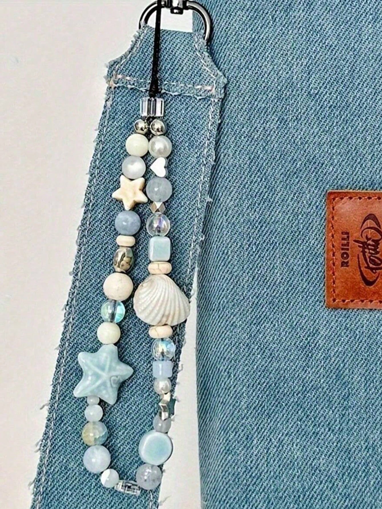 1pc Blue Star Shell Beaded Phone Strap, Lovely Charm Chain Lanyard, Keychain, Camera Strap, Phone Case Decor, Women's Backpack Pendant Gifts For Mother, Family, Friends, Birthday, Holiday Phone Charm