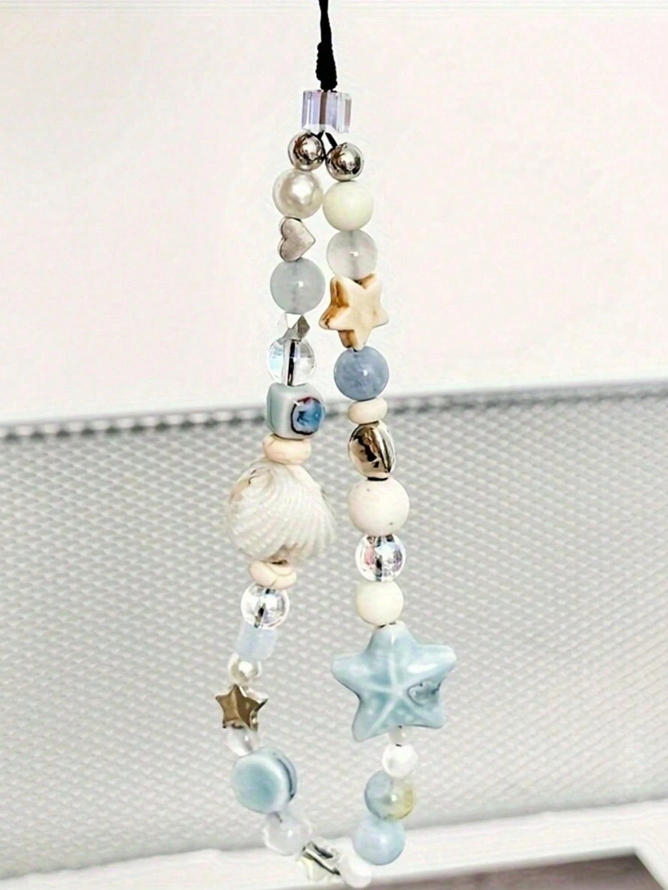 1pc Blue Star Shell Beaded Phone Strap, Lovely Charm Chain Lanyard, Keychain, Camera Strap, Phone Case Decor, Women's Backpack Pendant Gifts For Mother, Family, Friends, Birthday, Holiday Phone Charm