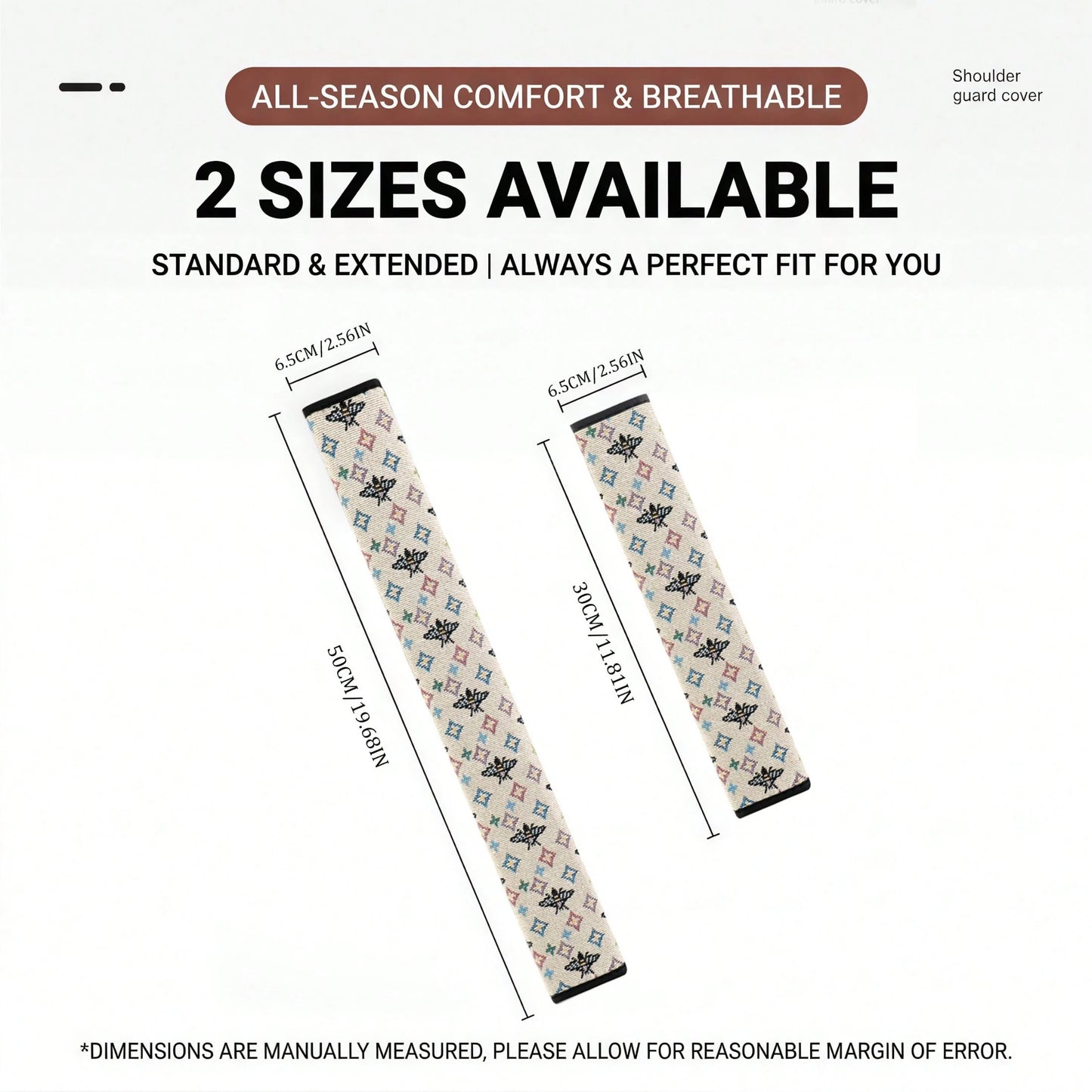 1pc Bohemian Car Seat Belt Pad, Breathable Linen Material, 30cm/50cm Size Options, PU Leather Edging, Wear-Resistant Anti-Slip, Suitable For All Seasons, Self-Adhesive Easy Installation, Car Interior