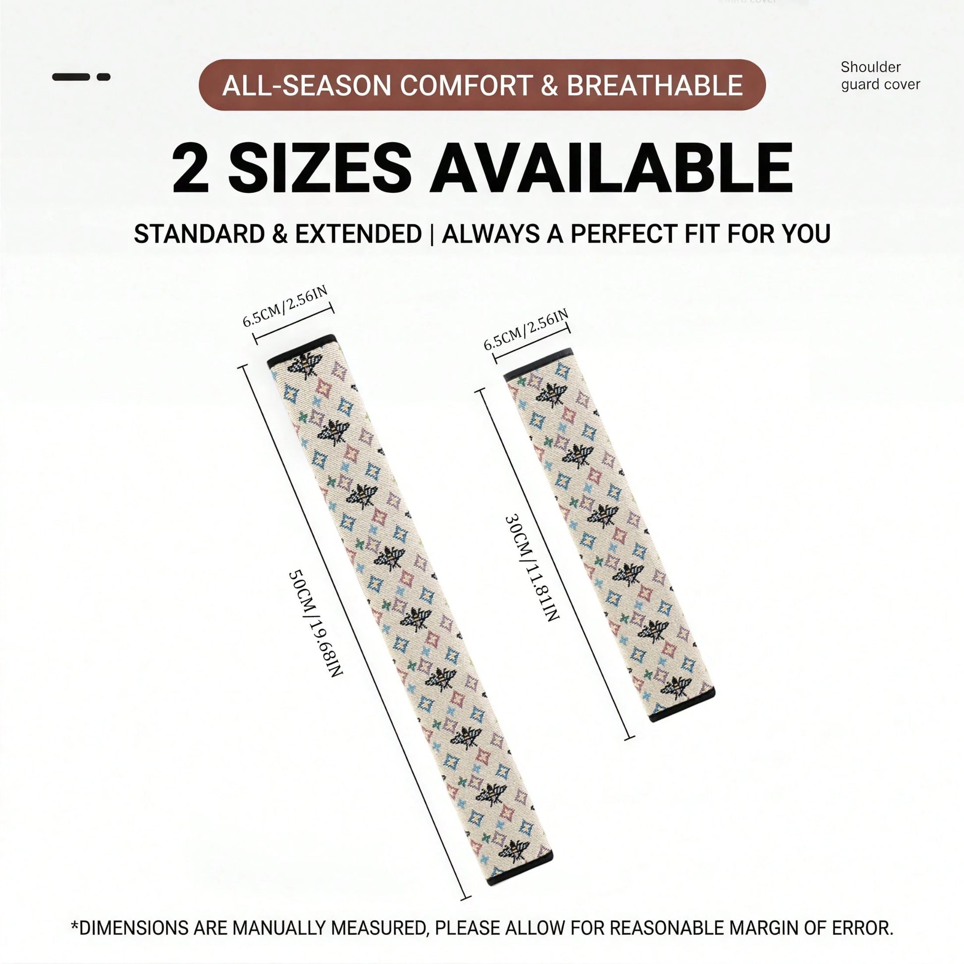 1pc Bohemian Car Seat Belt Pad, Breathable Linen Material, 30cm/50cm Size Options, PU Leather Edging, Wear-Resistant Anti-Slip, Suitable For All Seasons, Self-Adhesive Easy Installation, Car Interior