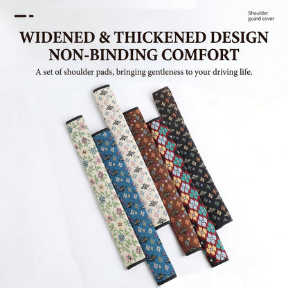 1pc Bohemian Car Seat Belt Pad, Breathable Linen Material, 30cm/50cm Size Options, PU Leather Edging, Wear-Resistant Anti-Slip, Suitable For All Seasons, Self-Adhesive Easy Installation, Car Interior