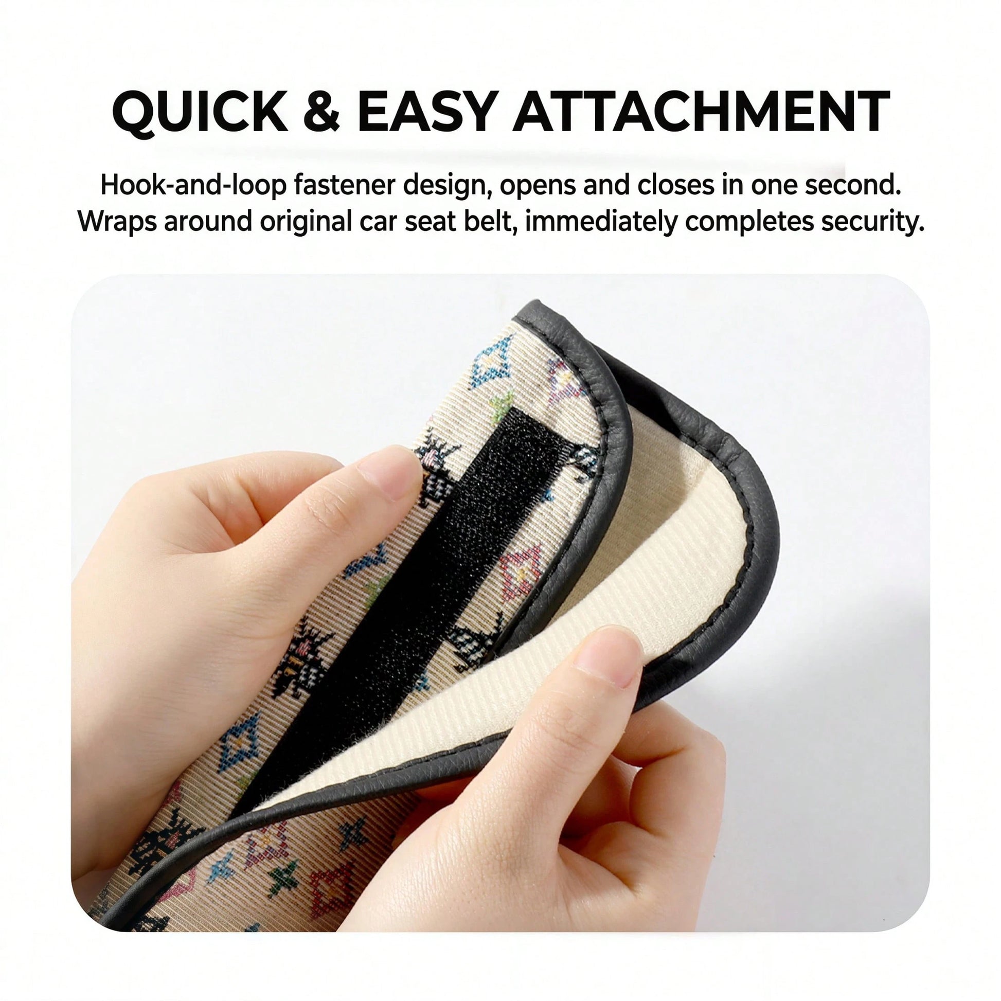 1pc Bohemian Car Seat Belt Pad, Breathable Linen Material, 30cm/50cm Size Options, PU Leather Edging, Wear-Resistant Anti-Slip, Suitable For All Seasons, Self-Adhesive Easy Installation, Car Interior