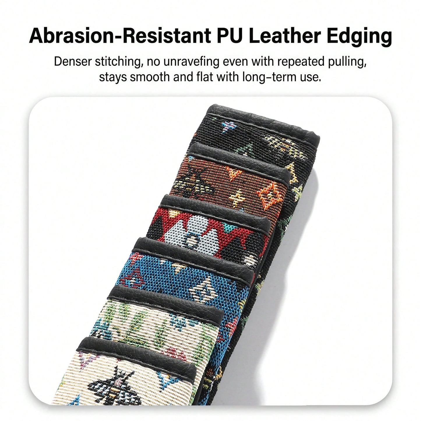 1pc Bohemian Car Seat Belt Pad, Breathable Linen Material, 30cm/50cm Size Options, PU Leather Edging, Wear-Resistant Anti-Slip, Suitable For All Seasons, Self-Adhesive Easy Installation, Car Interior