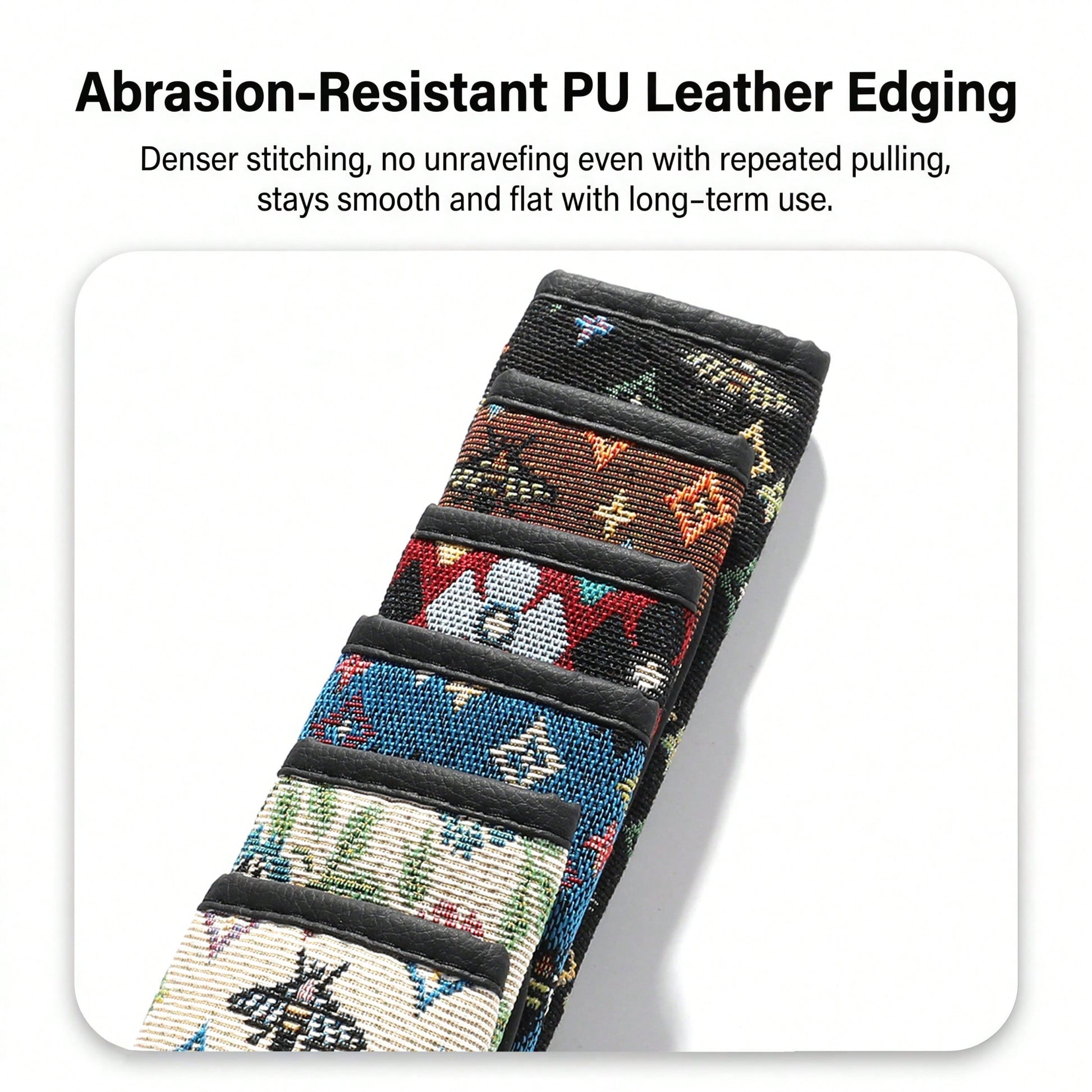 1pc Bohemian Car Seat Belt Pad, Breathable Linen Material, 30cm/50cm Size Options, PU Leather Edging, Wear-Resistant Anti-Slip, Suitable For All Seasons, Self-Adhesive Easy Installation, Car Interior