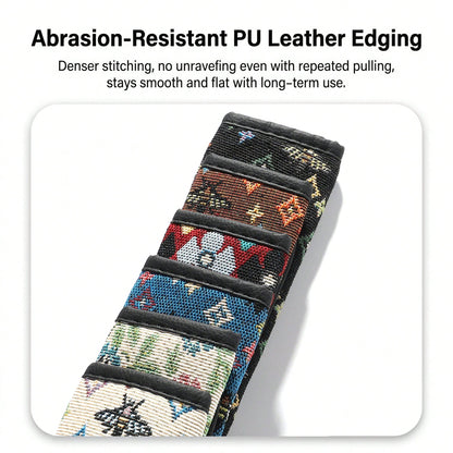 1pc Bohemian Car Seat Belt Pad, Breathable Linen Material, 30cm/50cm Size Options, PU Leather Edging, Wear-Resistant Anti-Slip, Suitable For All Seasons, Self-Adhesive Easy Installation, Car Interior