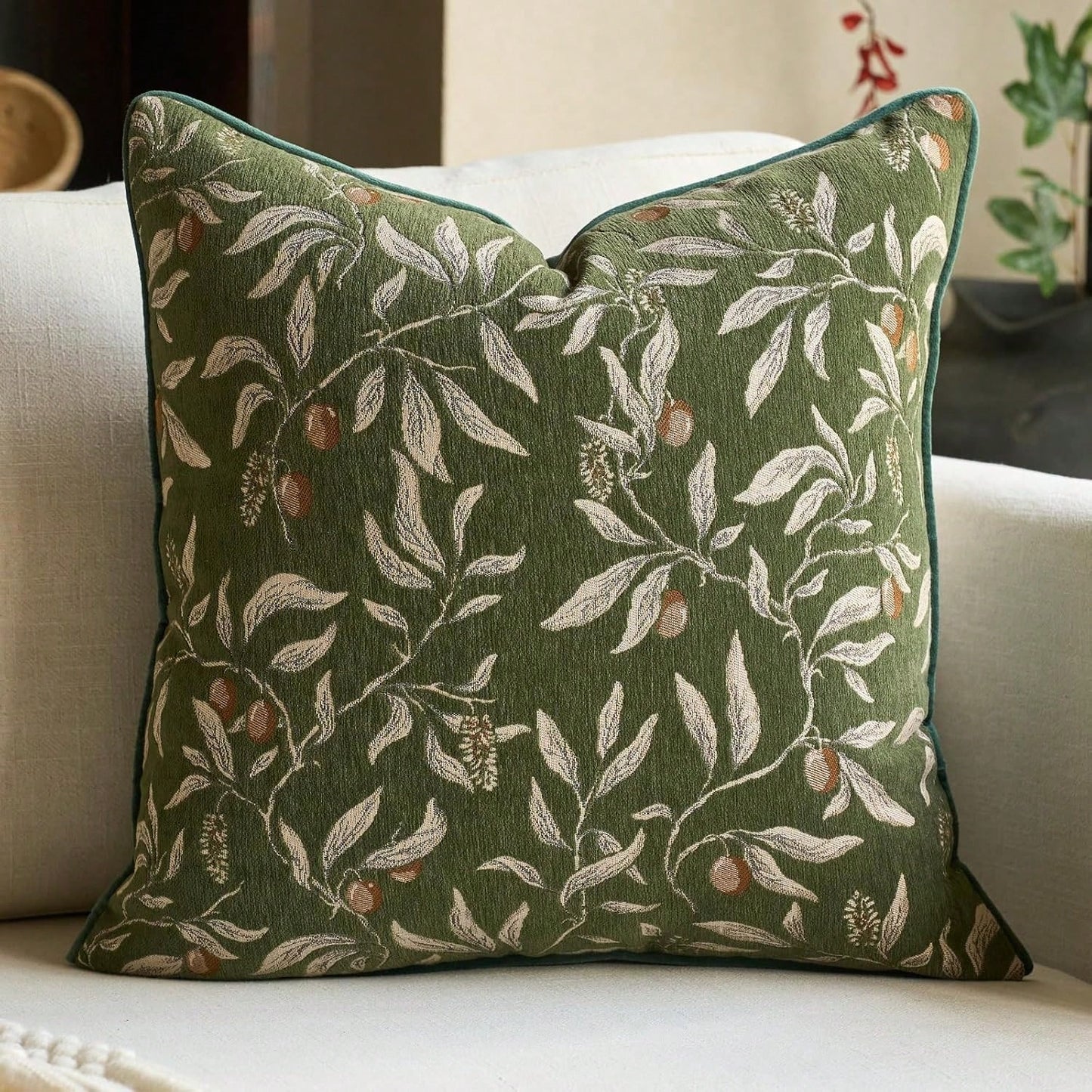 1PC Bohemian Floral Throw Pillow Cover Luxury Piped Decorative Cushion Case, Suitable For Sofa, Living Room, Bedroom Decor