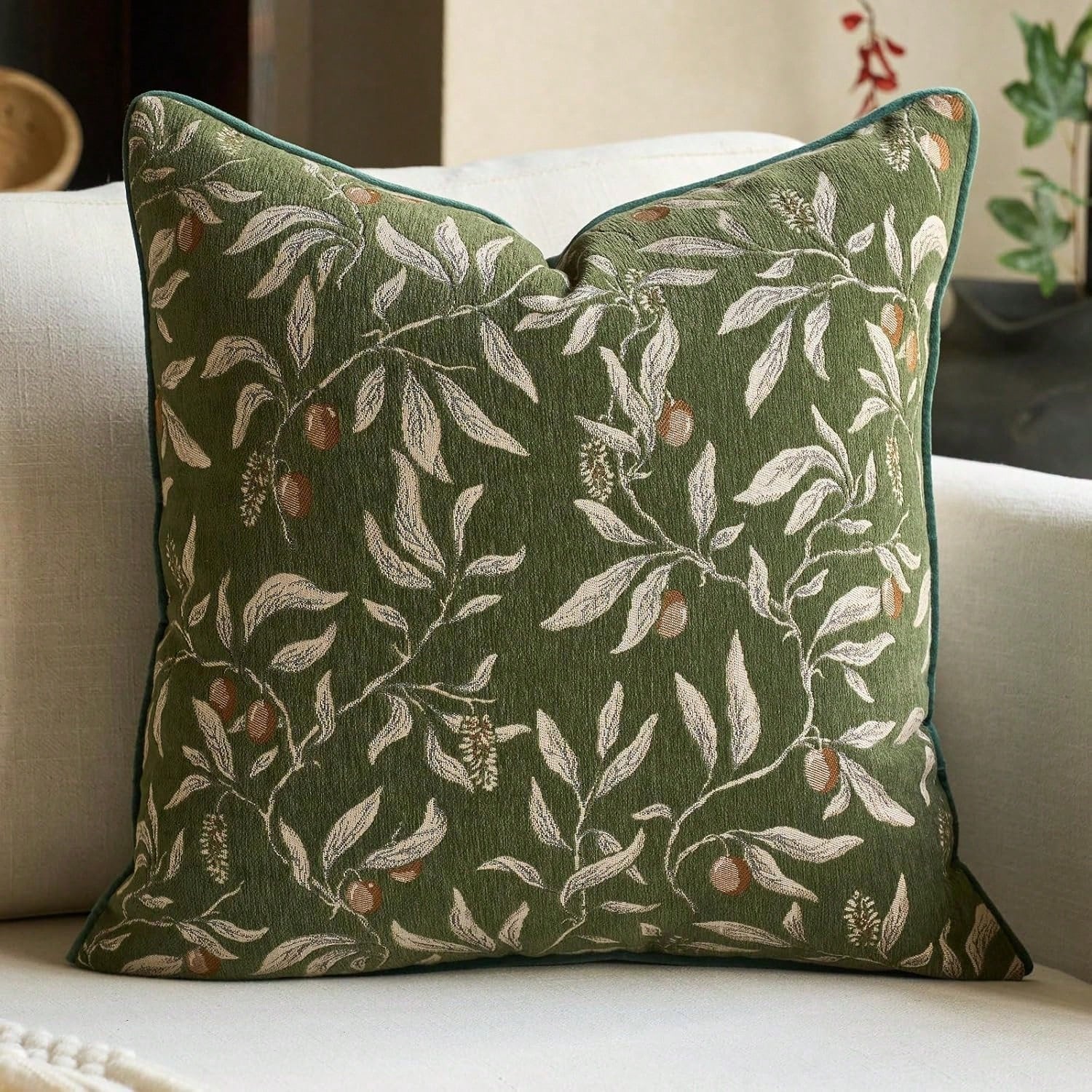 1PC Bohemian Floral Throw Pillow Cover Luxury Piped Decorative Cushion Case, Suitable For Sofa, Living Room, Bedroom Decor