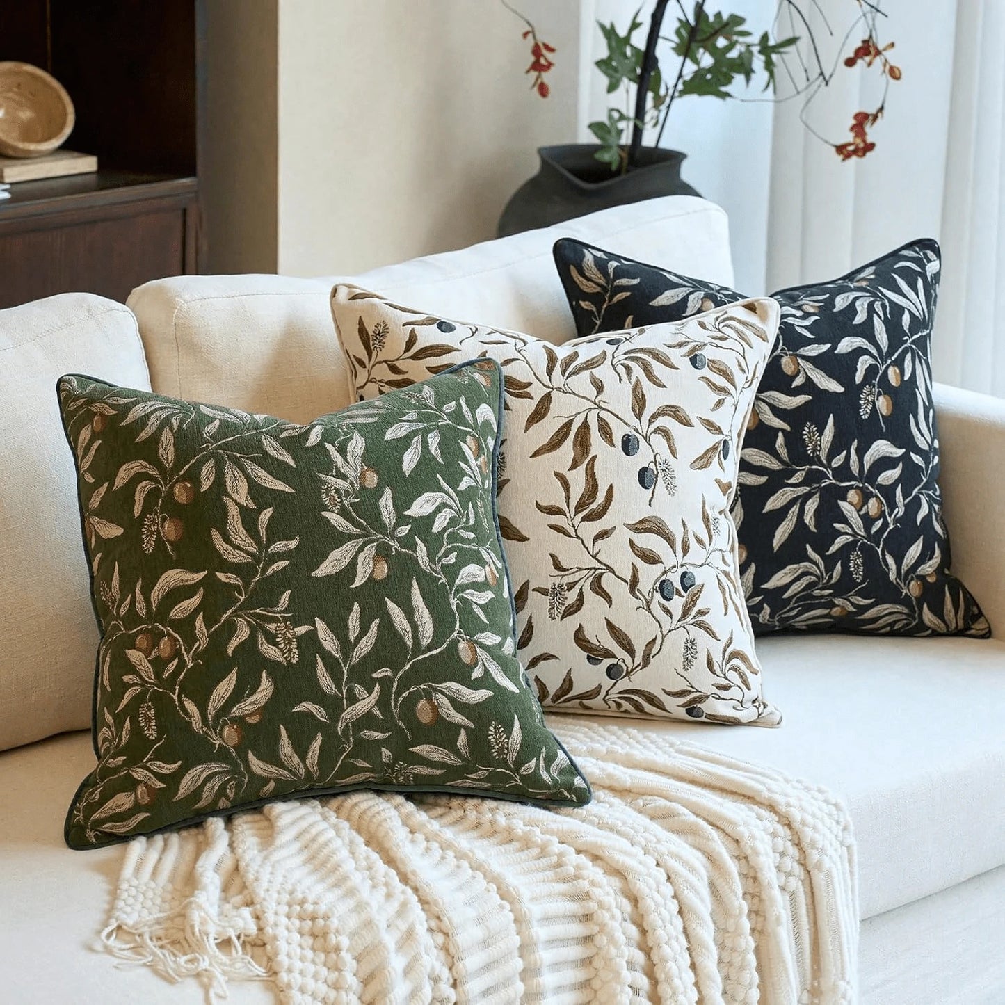 1PC Bohemian Floral Throw Pillow Cover Luxury Piped Decorative Cushion Case, Suitable For Sofa, Living Room, Bedroom Decor