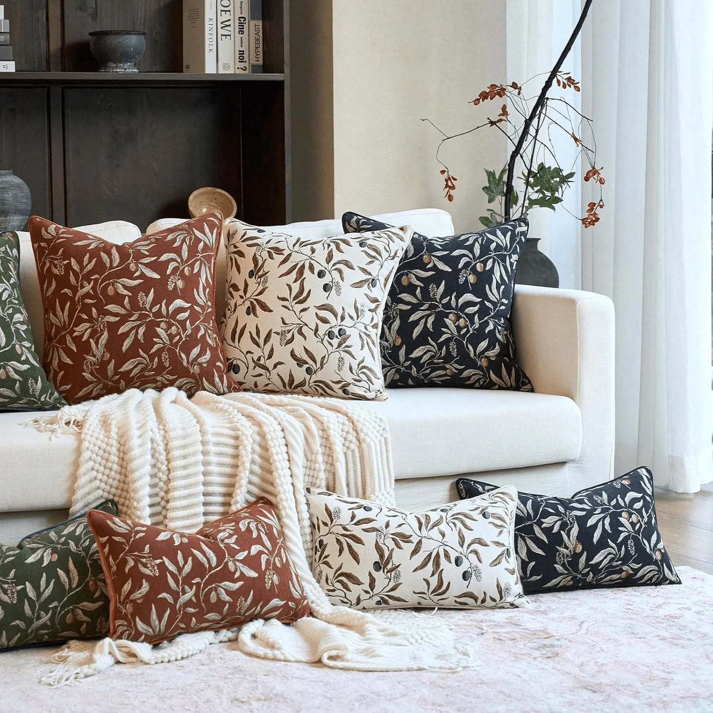 1PC Bohemian Floral Throw Pillow Cover Luxury Piped Decorative Cushion Case, Suitable For Sofa, Living Room, Bedroom Decor