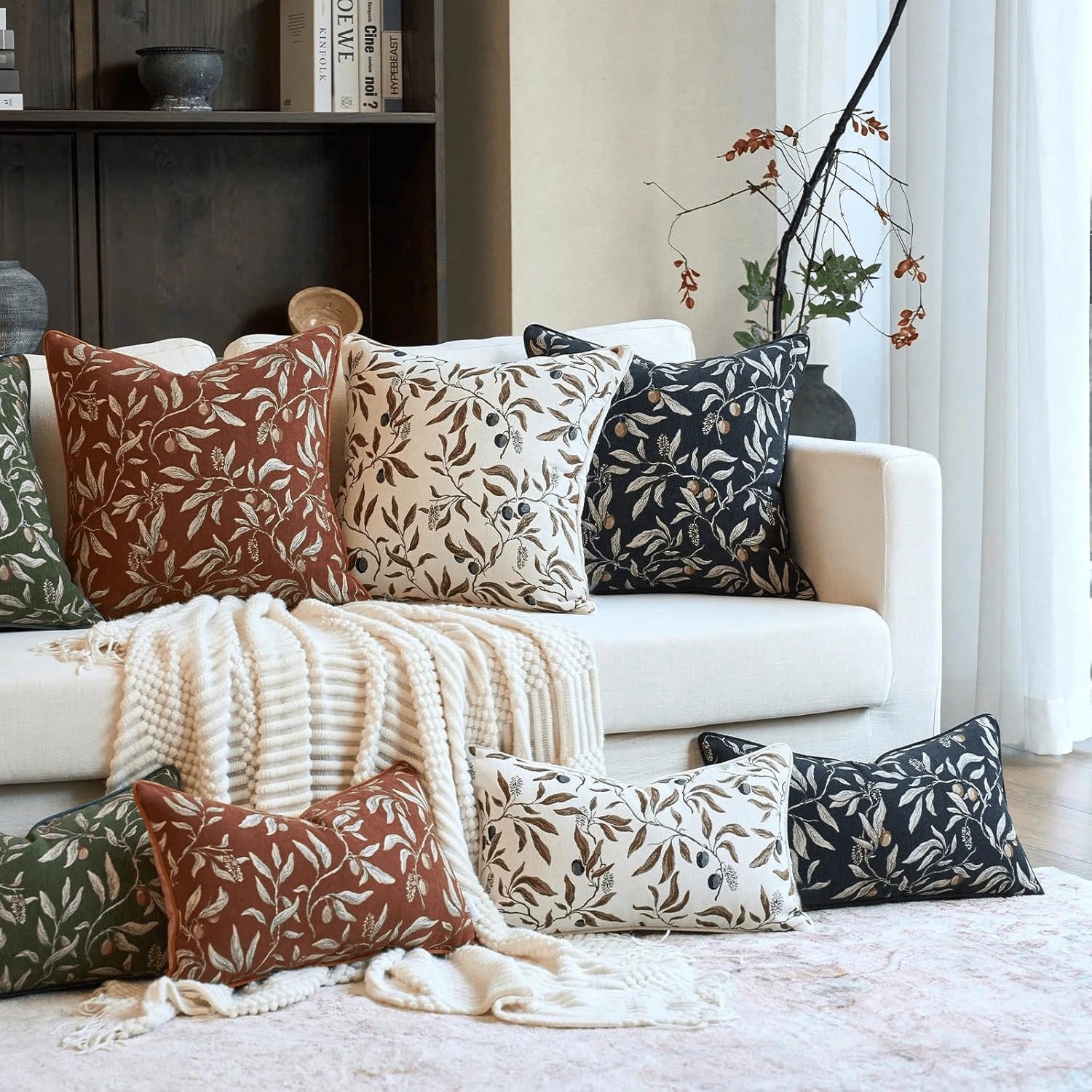 1PC Bohemian Floral Throw Pillow Cover Luxury Piped Decorative Cushion Case, Suitable For Sofa, Living Room, Bedroom Decor