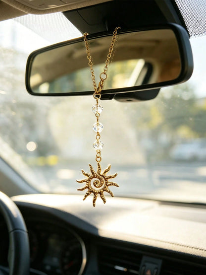 1pc Bohemian Style Sun Shaped Car Pendant, Interior Rearview Mirror Decoration