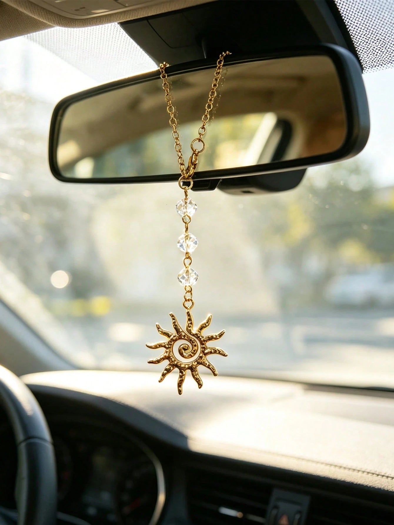 1pc Bohemian Style Sun Shaped Car Pendant, Interior Rearview Mirror Decoration