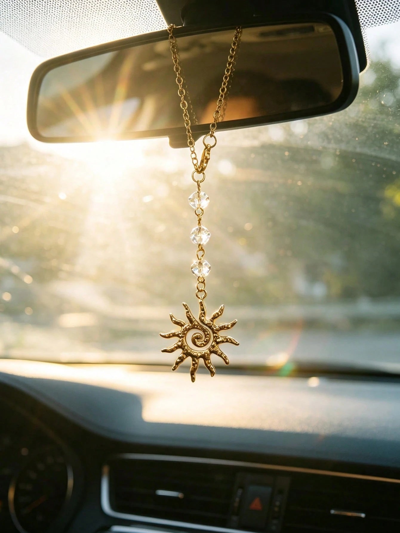 1pc Bohemian Style Sun Shaped Car Pendant, Interior Rearview Mirror Decoration
