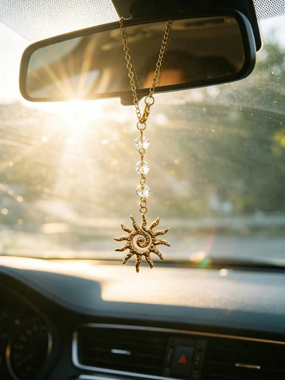 1pc Bohemian Style Sun Shaped Car Pendant, Interior Rearview Mirror Decoration