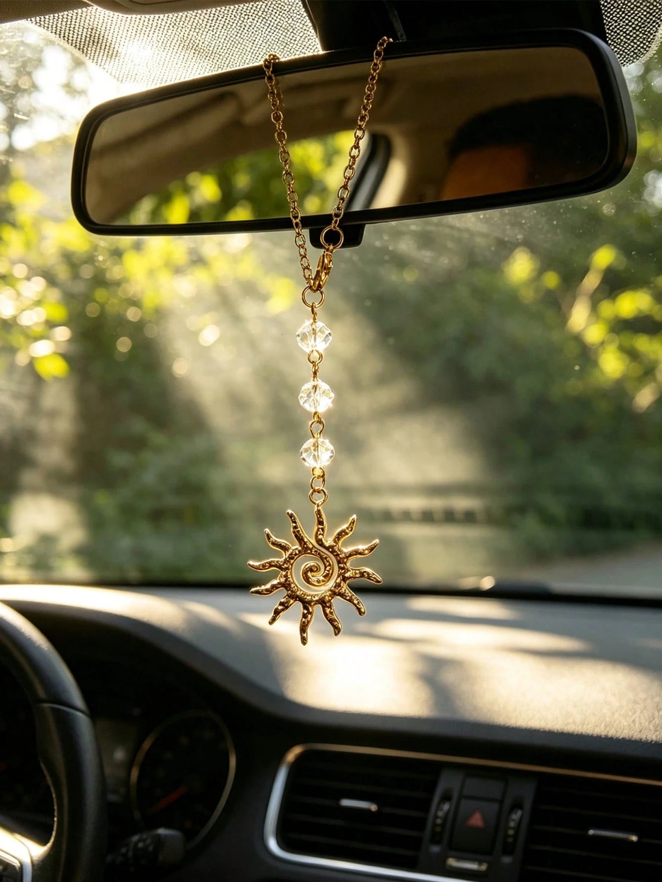 1pc Bohemian Style Sun Shaped Car Pendant, Interior Rearview Mirror Decoration