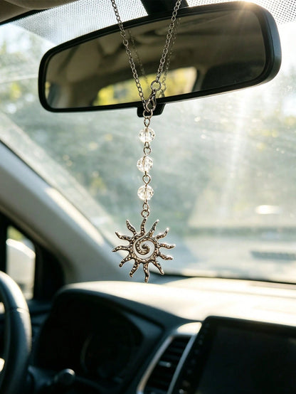 1pc Bohemian Style Sun Shaped Car Pendant, Interior Rearview Mirror Decoration