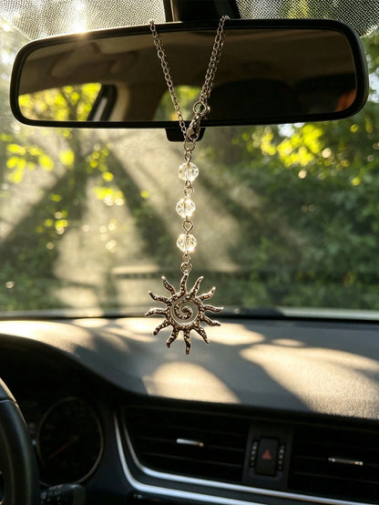 1pc Bohemian Style Sun Shaped Car Pendant, Interior Rearview Mirror Decoration