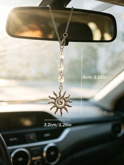 1pc Bohemian Style Sun Shaped Car Pendant, Interior Rearview Mirror Decoration