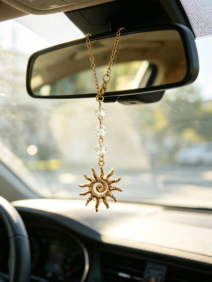 1pc Bohemian Style Sun Shaped Car Pendant, Interior Rearview Mirror Decoration