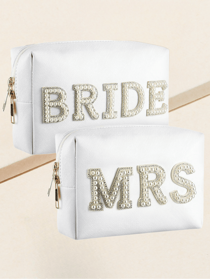 1pc Bridesmaid Cosmetic Bag With Zipper, Wedding Travel Makeup Bag, Suitable For Wedding, Bridal Shower, Bachelorette Party, Party Gift, Cream Bag