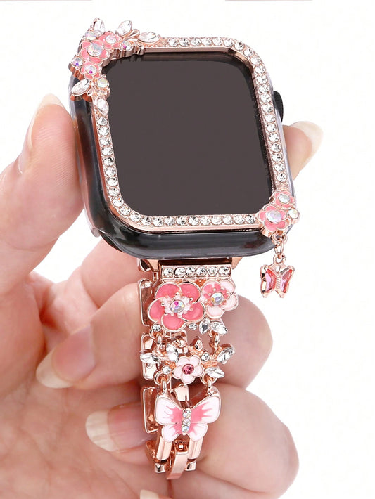 1pc Butterfly Pendant Watch Band + Case, Touchscreen Sensitive Case Compatible With Apple Watch 38/40/41/42/44/45/49mm, Suitable For Apple Watch Ultra/SE/8/7/5/4/3/2