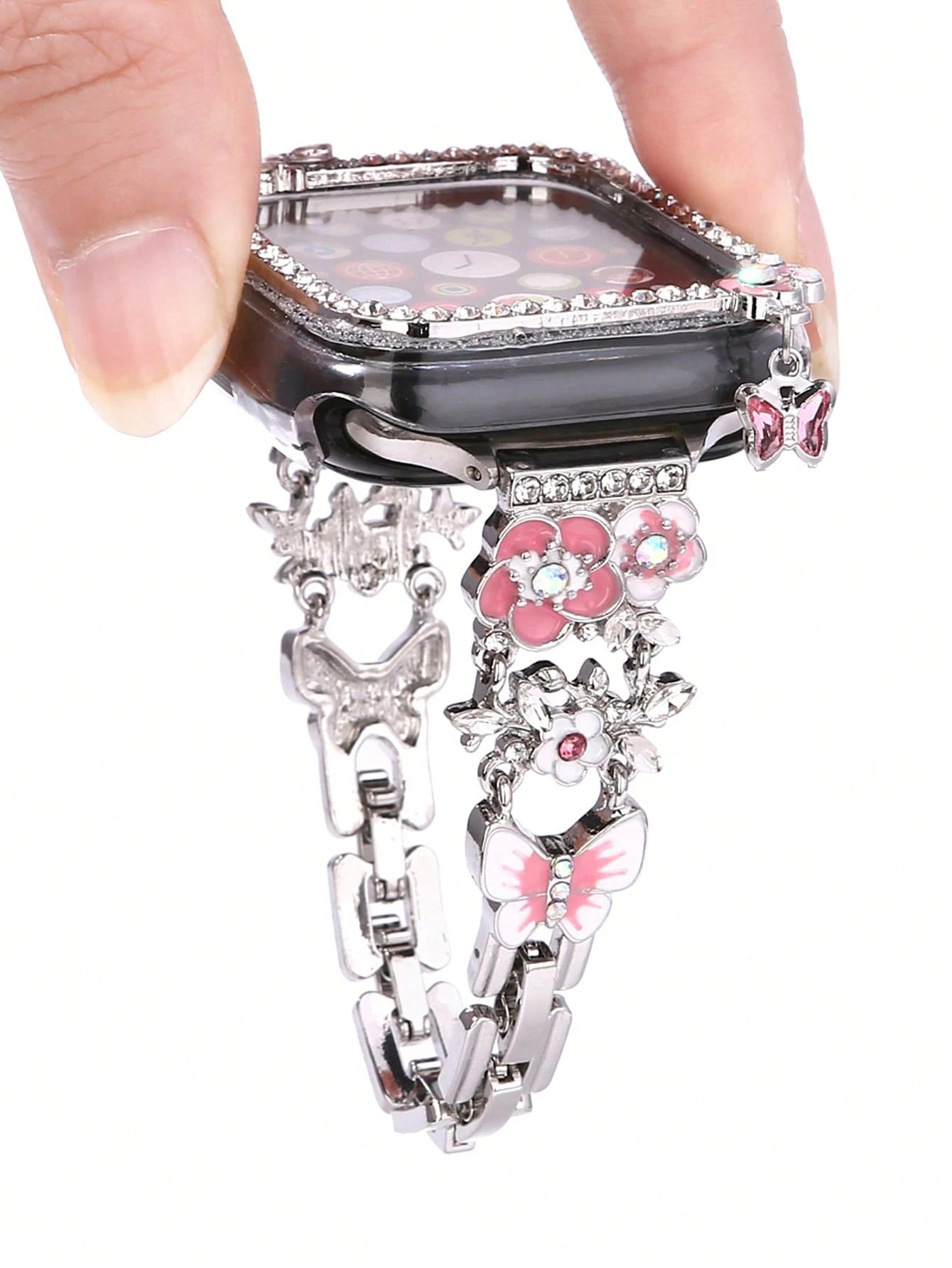 1pc Butterfly Pendant Watch Band + Case, Touchscreen Sensitive Case Compatible With Apple Watch 38/40/41/42/44/45/49mm, Suitable For Apple Watch Ultra/SE/8/7/5/4/3/2