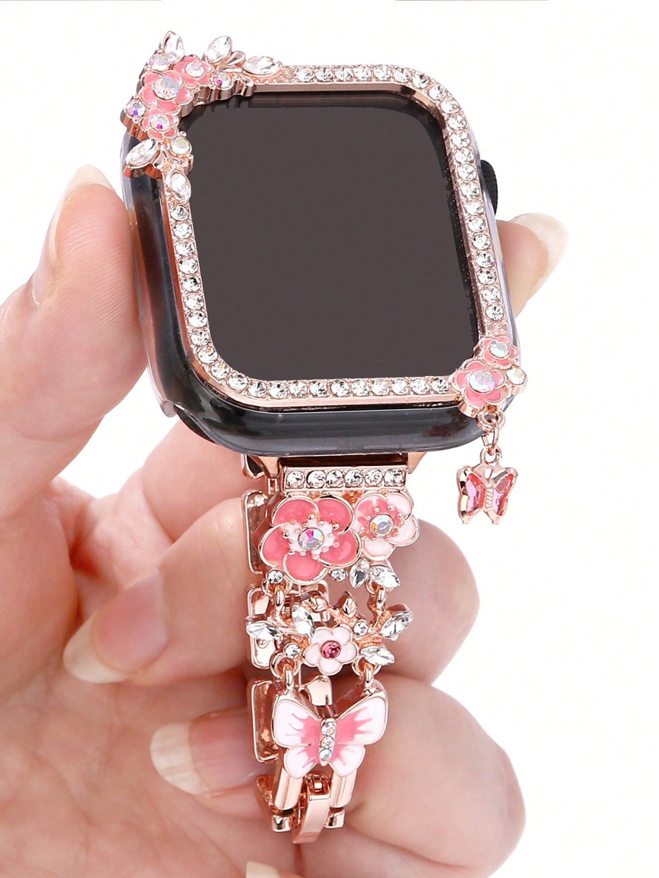 1pc Butterfly Pendant Watch Band + Case, Touchscreen Sensitive Case Compatible With Apple Watch 38/40/41/42/44/45/49mm, Suitable For Apple Watch Ultra/SE/8/7/5/4/3/2
