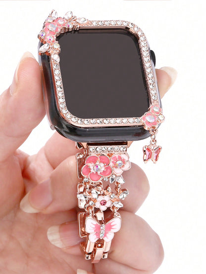 1pc Butterfly Pendant Watch Band + Case, Touchscreen Sensitive Case Compatible With Apple Watch 38/40/41/42/44/45/49mm, Suitable For Apple Watch Ultra/SE/8/7/5/4/3/2