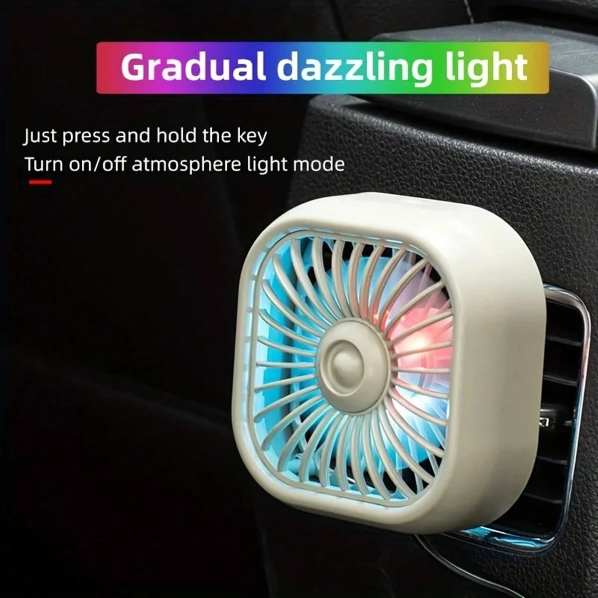 1pc Car Air Vent Cooling Fan, USB Powered Strong 7-Blade Turbine Fan With Gradient Color Atmosphere Light, Low Noise Multi-Function Mini Car Interior Cooling Fan
