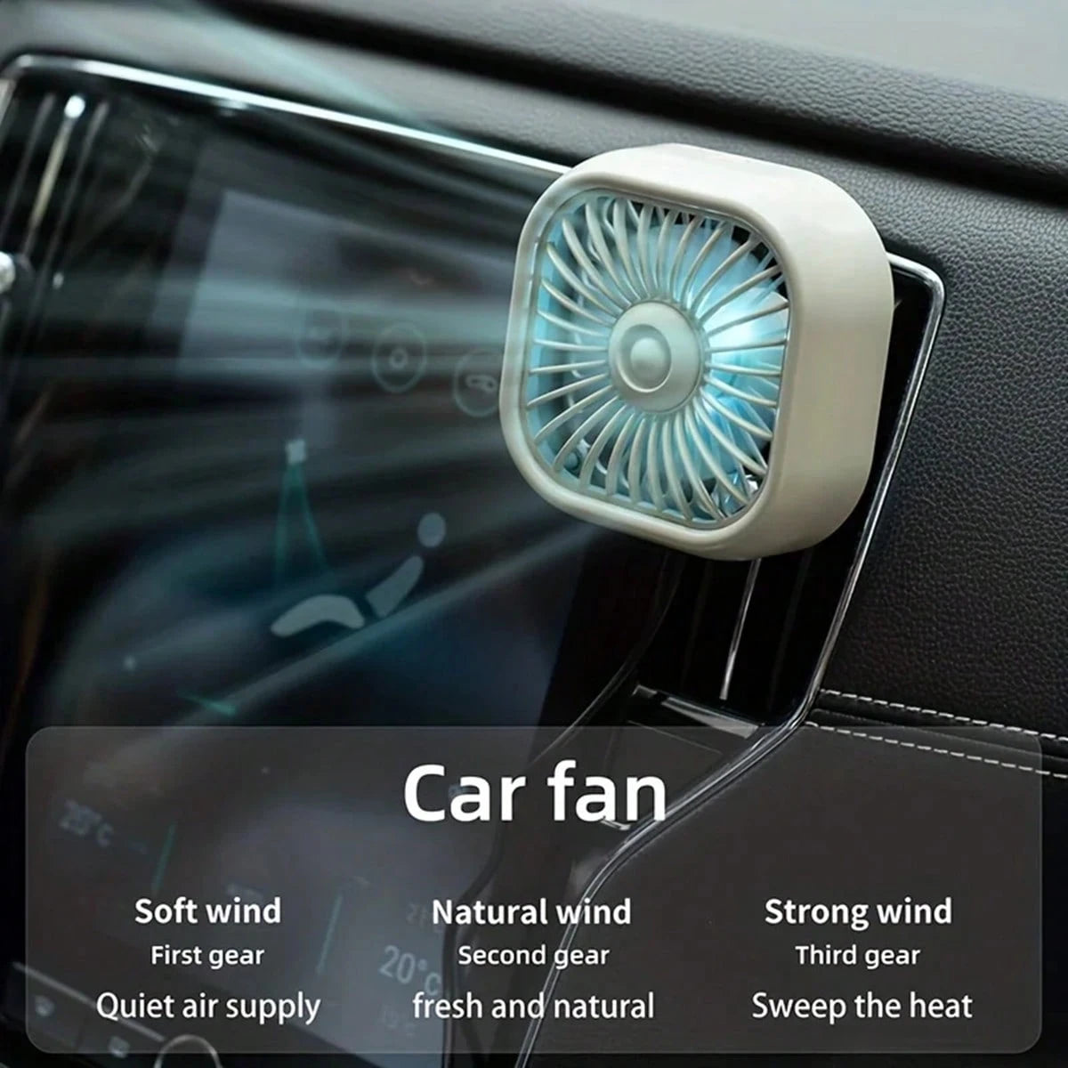 1pc Car Air Vent Cooling Fan, USB Powered Strong 7-Blade Turbine Fan With Gradient Color Atmosphere Light, Low Noise Multi-Function Mini Car Interior Cooling Fan