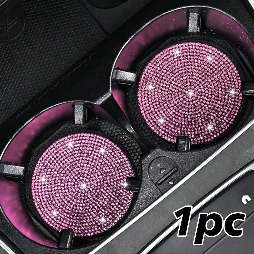 1pc Car Crystal Cup Holder Coaster, Heat Insulation Fully Decorated